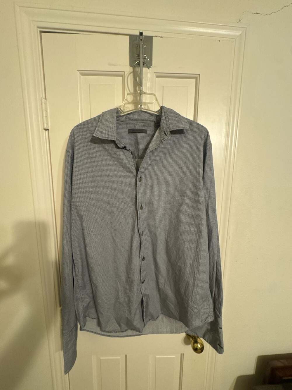 John Varvatos Men's Long Sleeve Button Down Shirt Blue Micro Dot Pattern